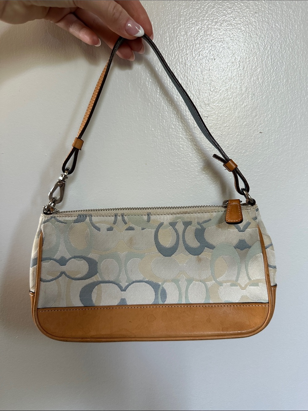 Coach Pastel Blue and Tan Signature Canvas Shoulder Bag - Picture 7 of 8